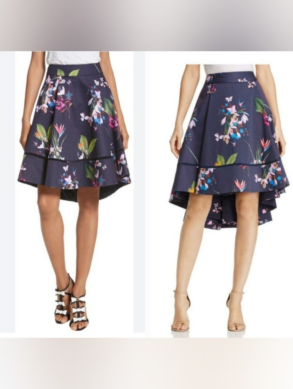 Cute Ted Baker Navy Floral High-Low Skirt. Baker Size 4 . US 10.